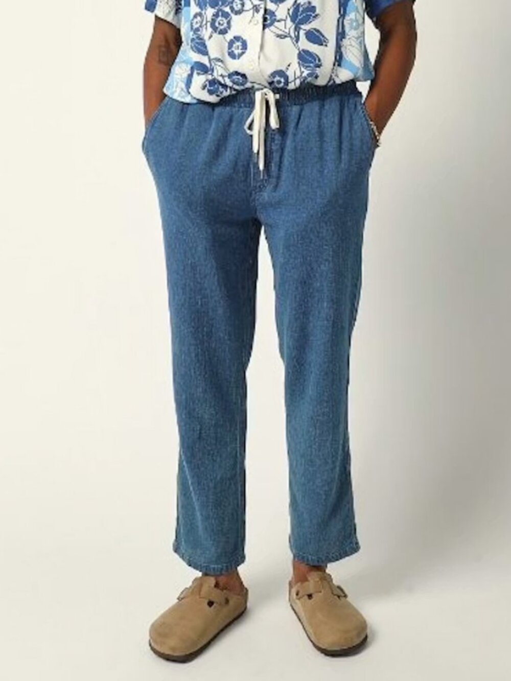 Corridor Washed Indigo Cotton Drawstring Trousers Size S